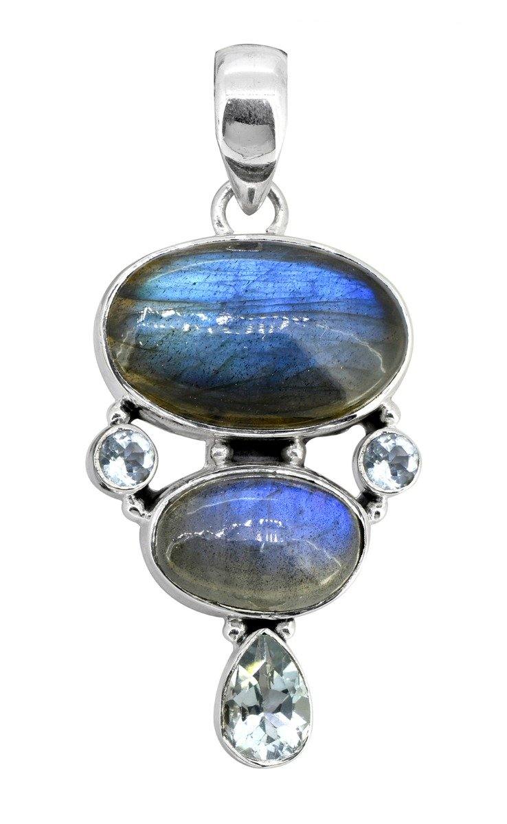 Labradorite Blue Topaz 925 Sterling Silver Pendant Necklace - YoTreasure