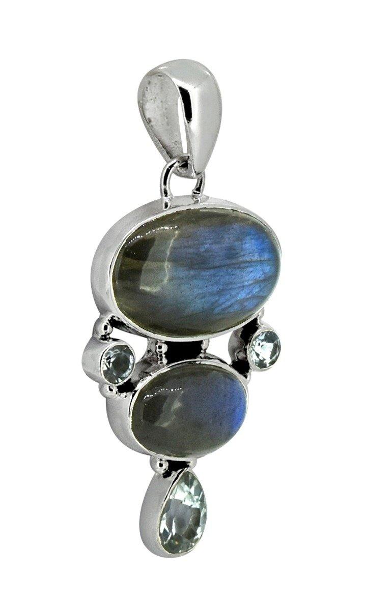 Labradorite Blue Topaz 925 Sterling Silver Pendant Necklace - YoTreasure