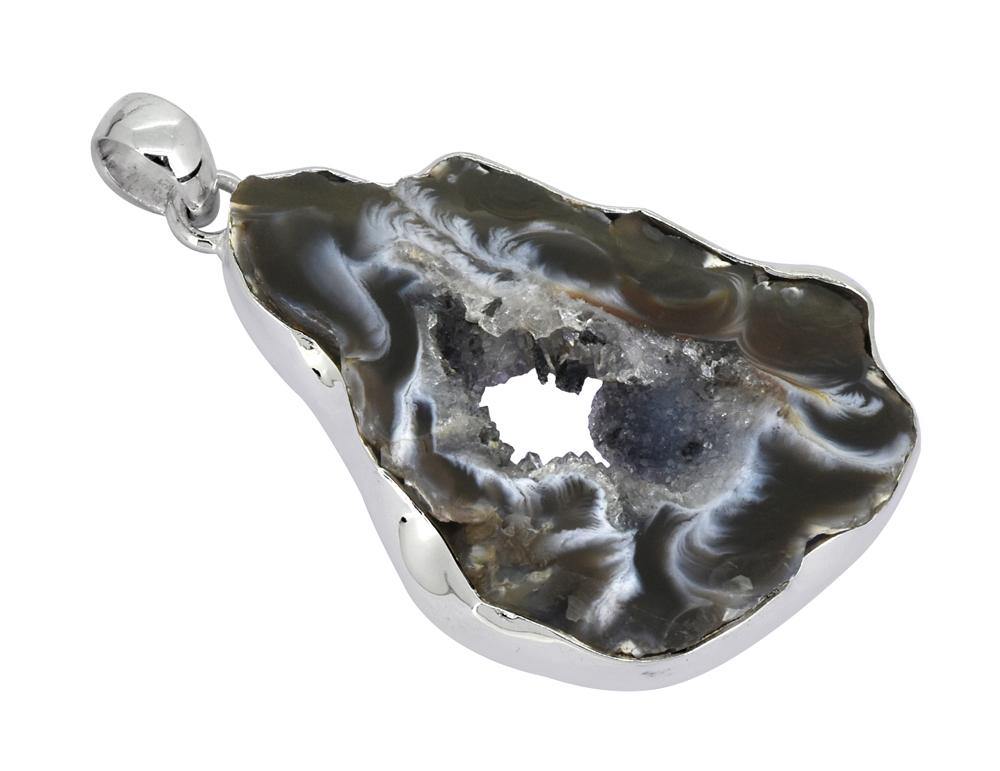 Coconut Geode Druzy Solid 925 Sterling Silver Pendant Necklace - YoTreasure