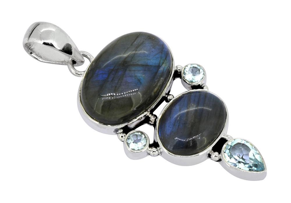 Labradorite Blue Topaz Solid 925 Sterling Silver Pendant Necklace - YoTreasure