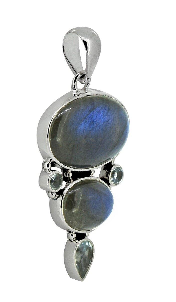 Labradorite Blue Topaz Solid 925 Sterling Silver Pendant Necklace - YoTreasure