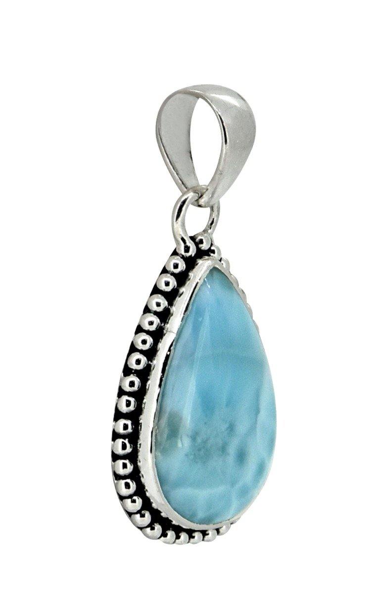 Natural Larimar Solid 925 Sterling Silver Pendant 1 3/4" - YoTreasure
