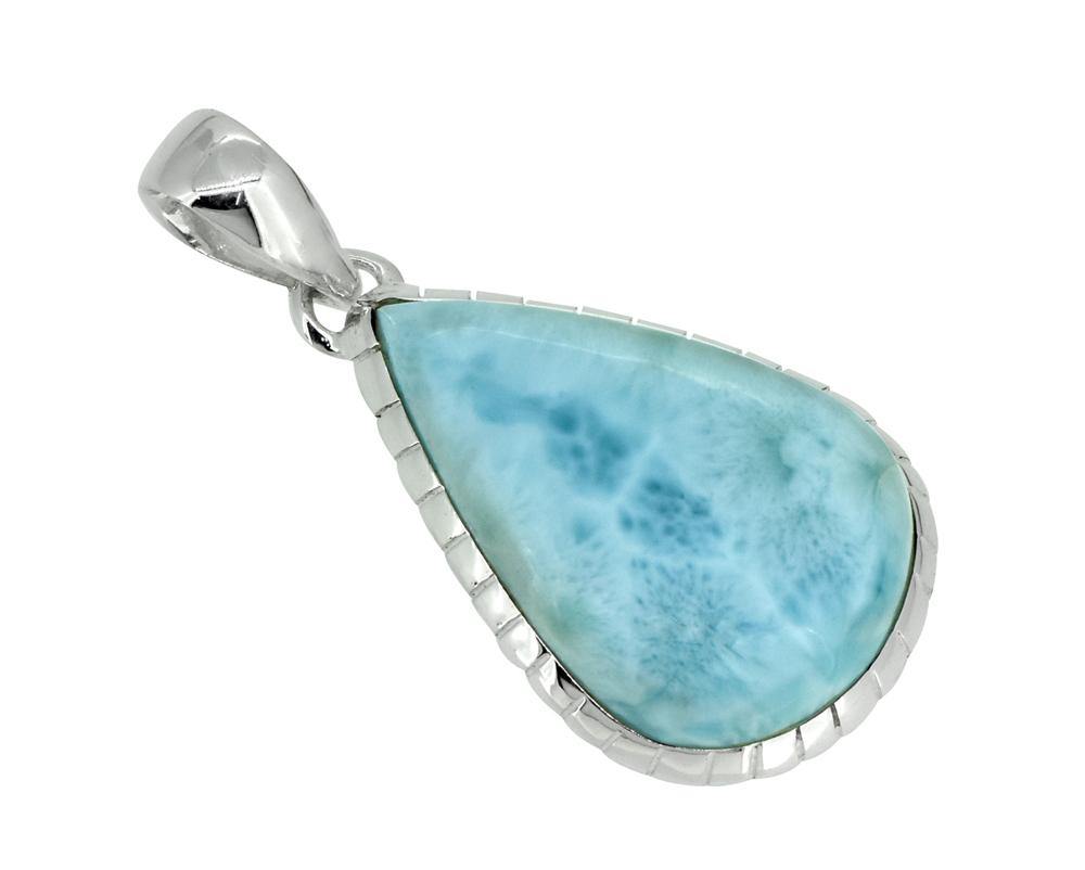 Natural Larimar Solid 925 Sterling Silver Pendant 1 3/4" - YoTreasure