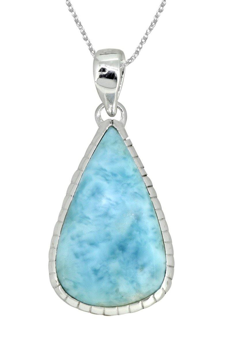 Natural Larimar Solid 925 Sterling Silver Pendant 1 3/4" - YoTreasure