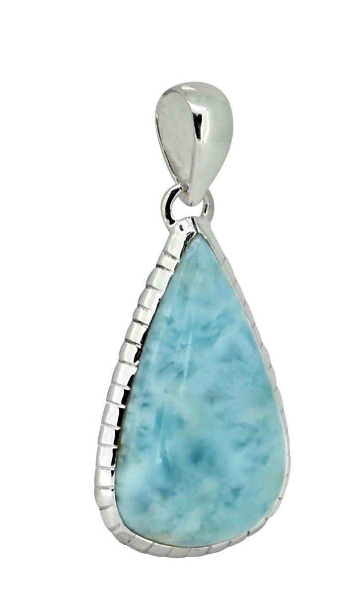 Natural Larimar Solid 925 Sterling Silver Pendant 1 3/4" - YoTreasure