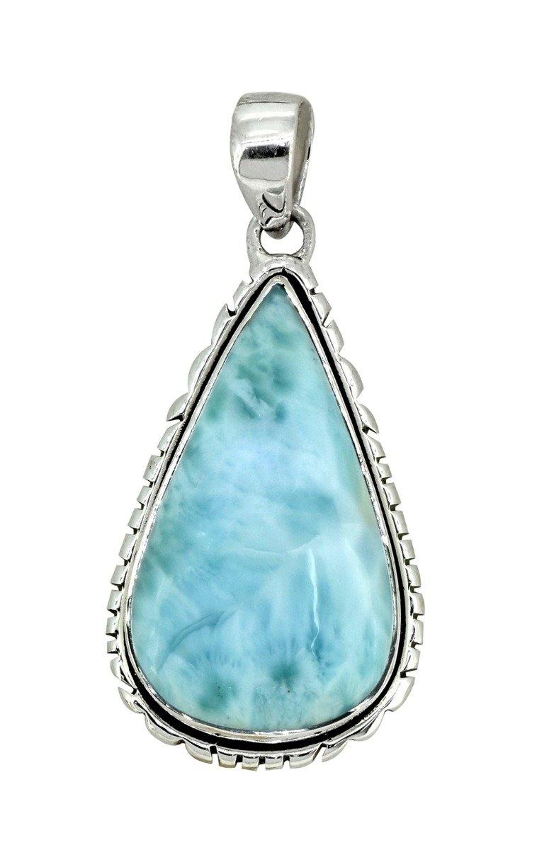 Natural Larimar Solid 925 Sterling Silver Pendant 2" - YoTreasure