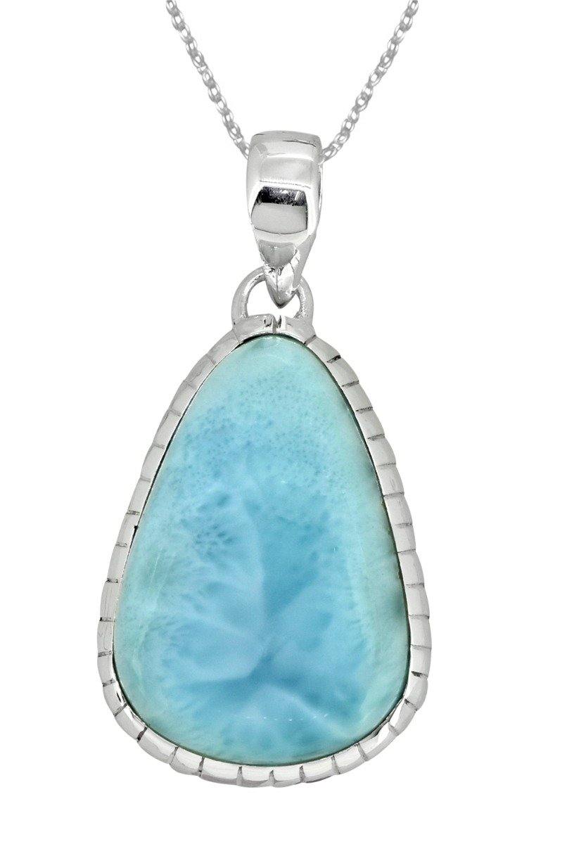 Natural Larimar Solid 925 Sterling Silver Pendant 1 3/4" - YoTreasure