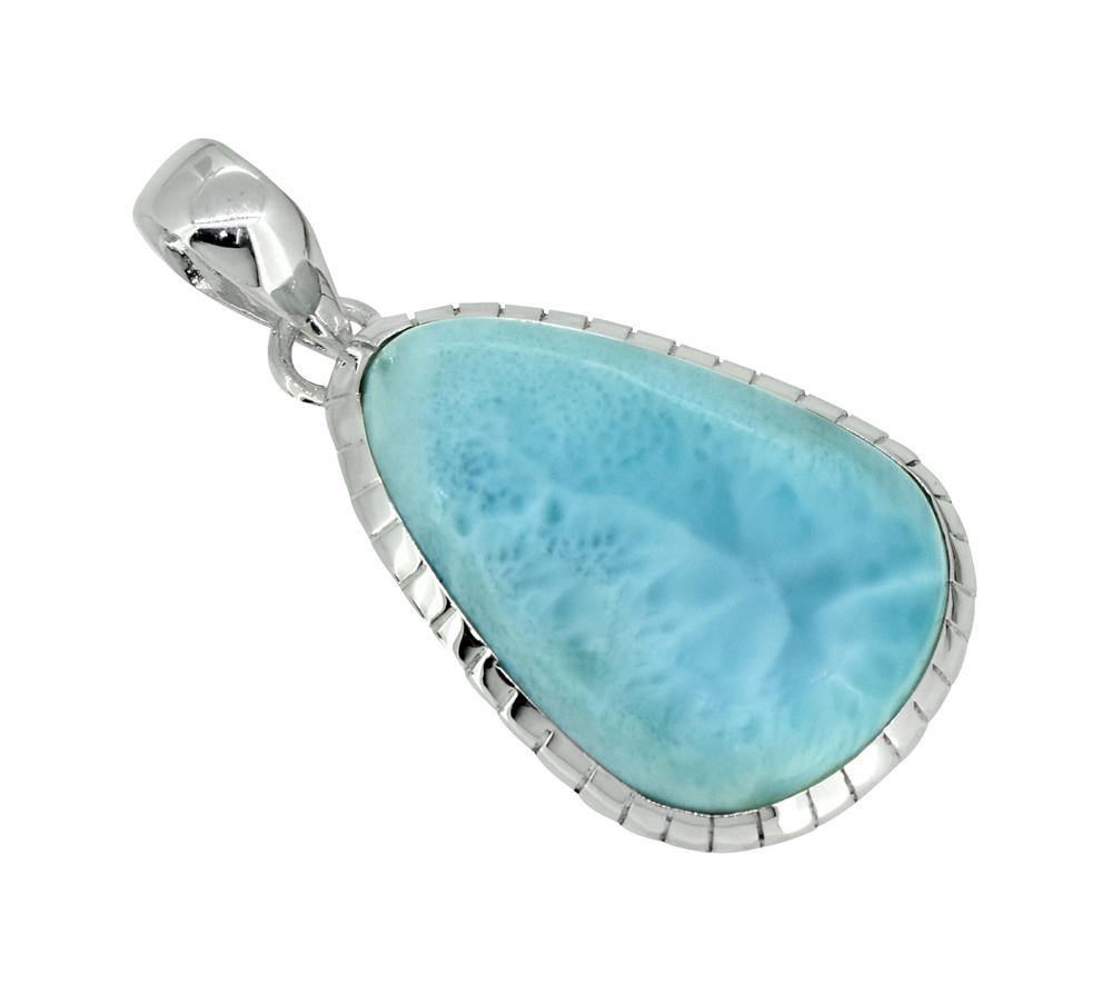 Natural Larimar Solid 925 Sterling Silver Pendant 1 3/4" - YoTreasure