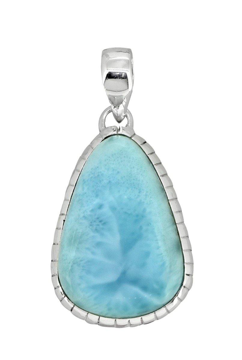 Natural Larimar Solid 925 Sterling Silver Pendant 1 3/4" - YoTreasure