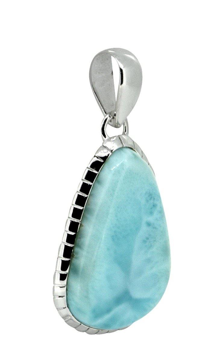 Natural Larimar Solid 925 Sterling Silver Pendant 1 3/4" - YoTreasure