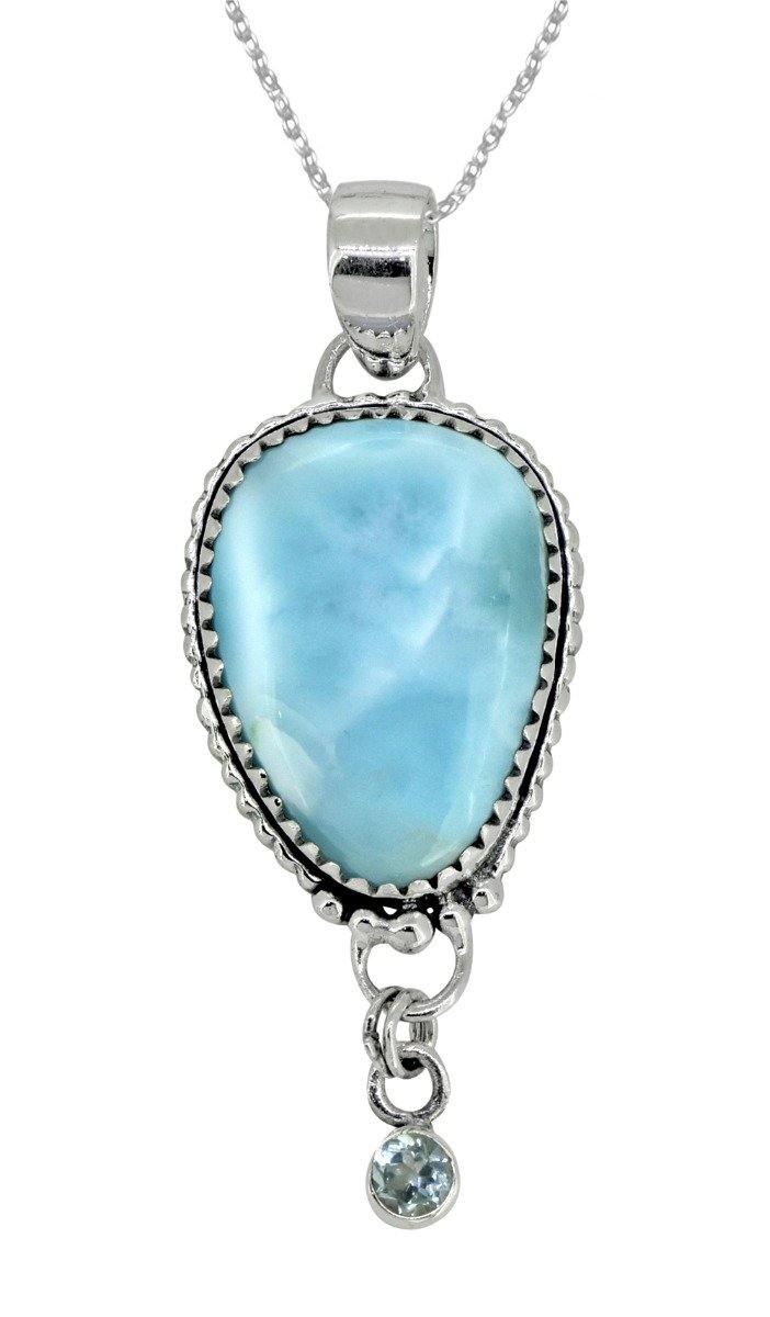 Natural Larimar Solid 925 Sterling Silver Pendant 2" - YoTreasure
