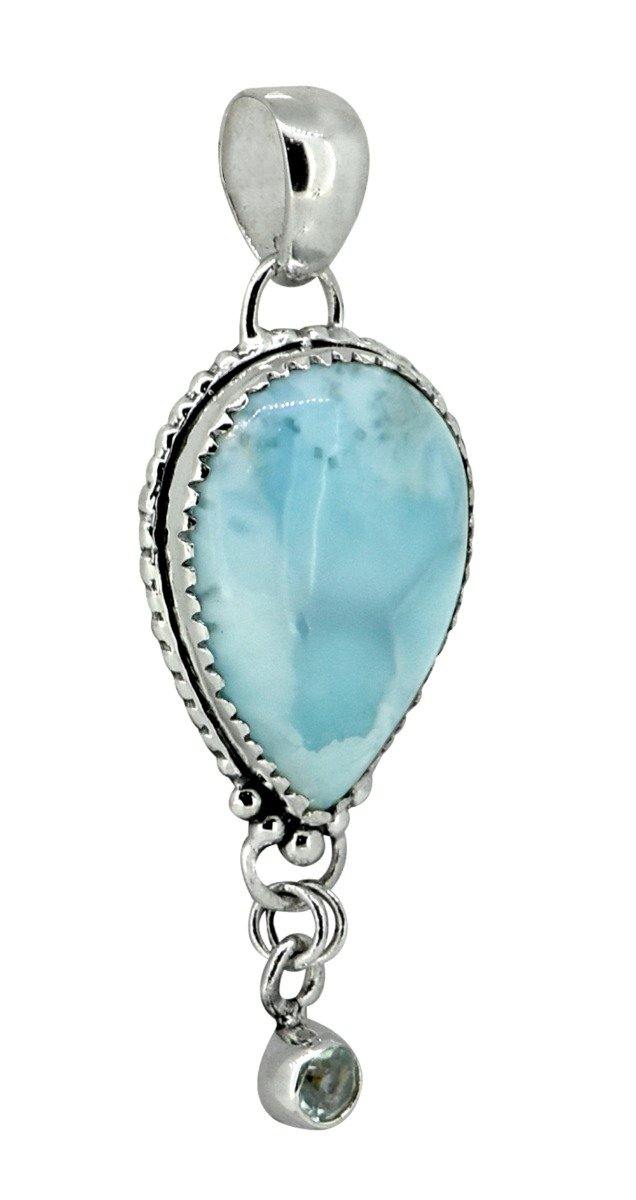 Natural Larimar Solid 925 Sterling Silver Pendant 2" - YoTreasure