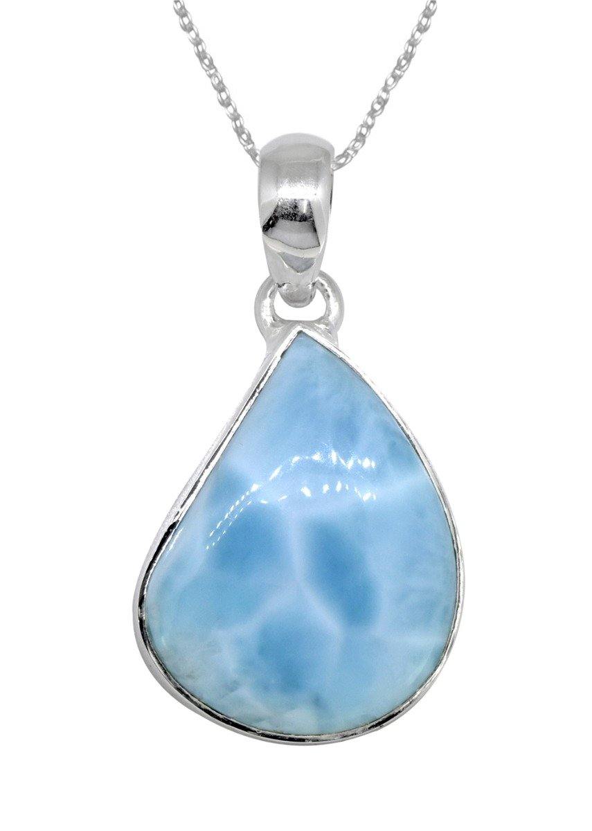 Natural Larimar Solid 925 Sterling Silver Pendant 1 1/2" - YoTreasure