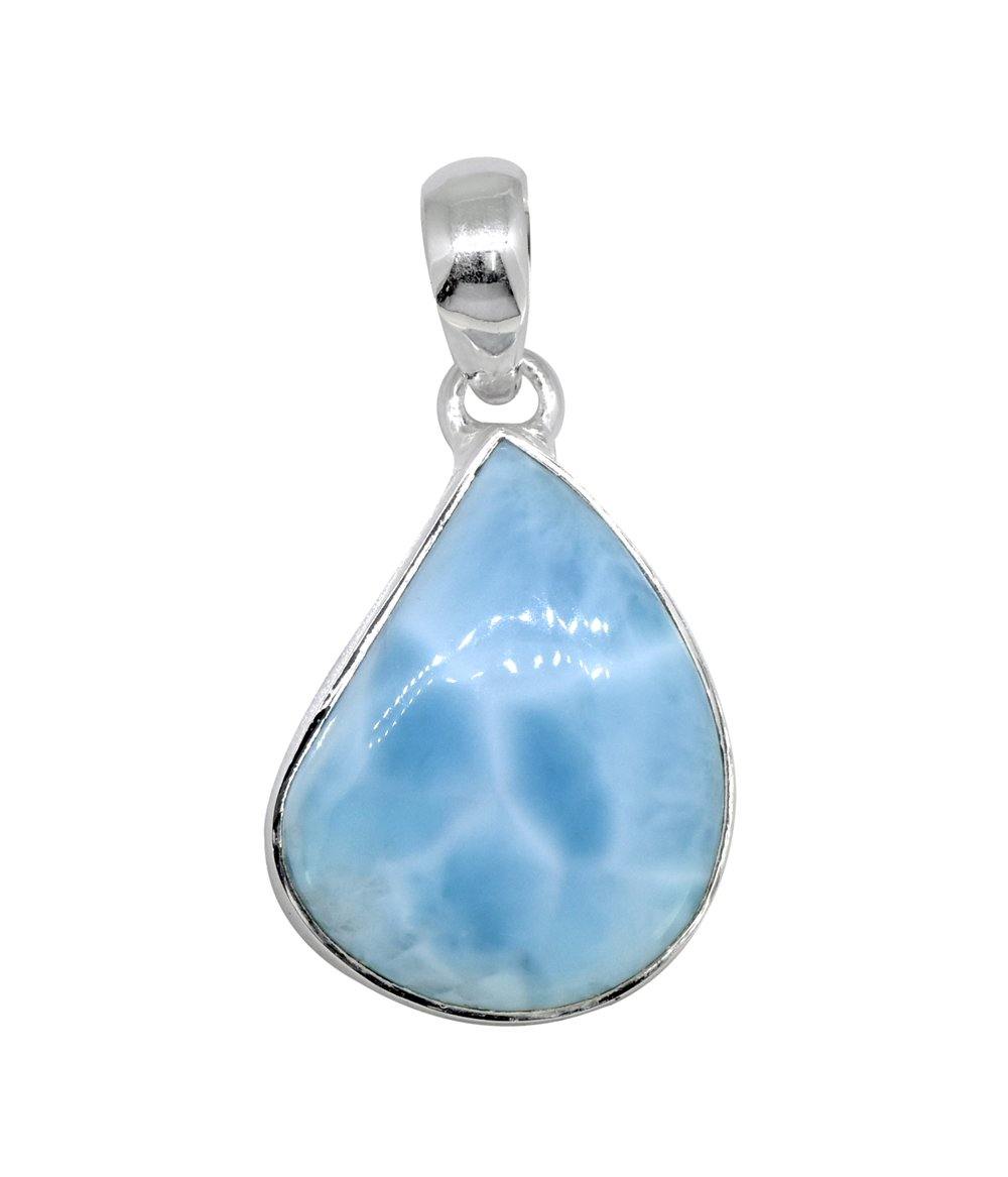 Natural Larimar Solid 925 Sterling Silver Pendant 1 1/2" - YoTreasure
