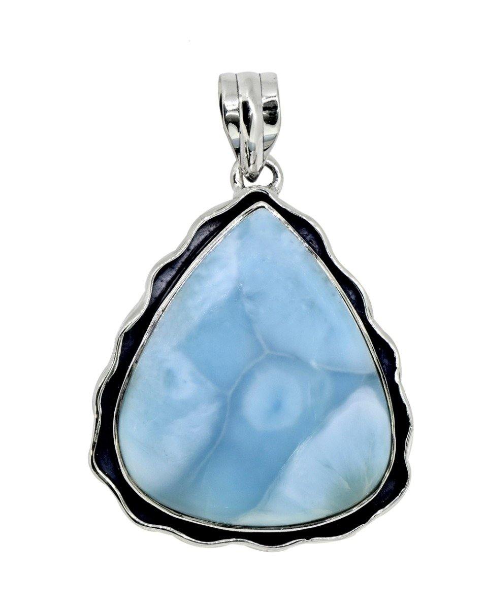 Natural Larimar Solid 925 Sterling Silver Pendant 2" - YoTreasure