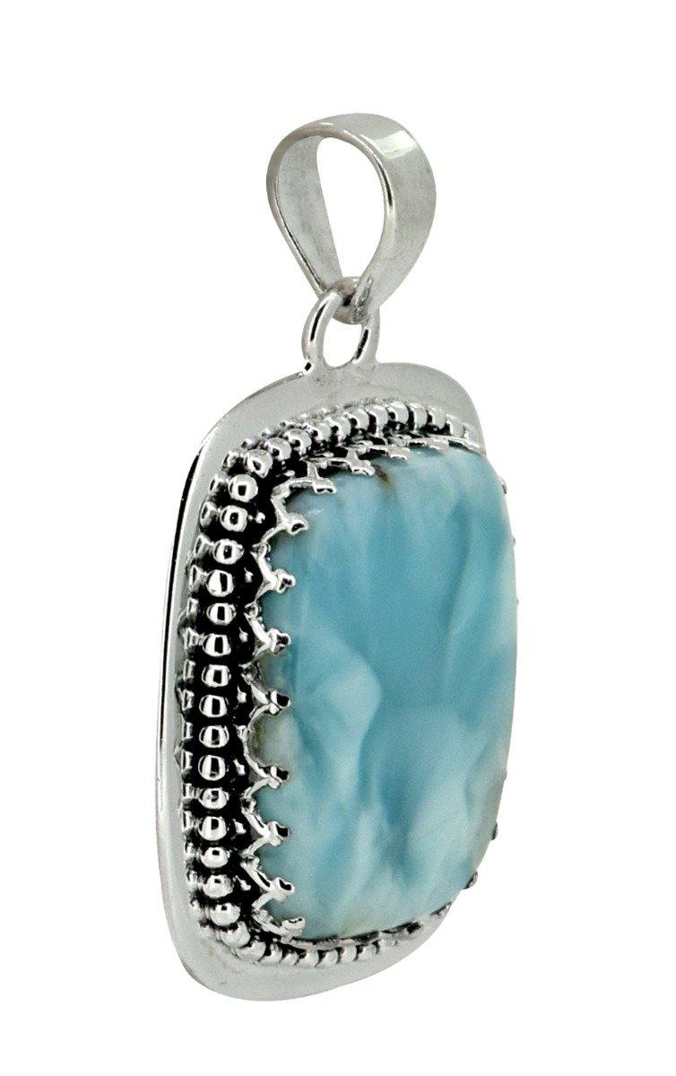 Natural Larimar Solid 925 Sterling Silver Pendant 1 3/4" - YoTreasure