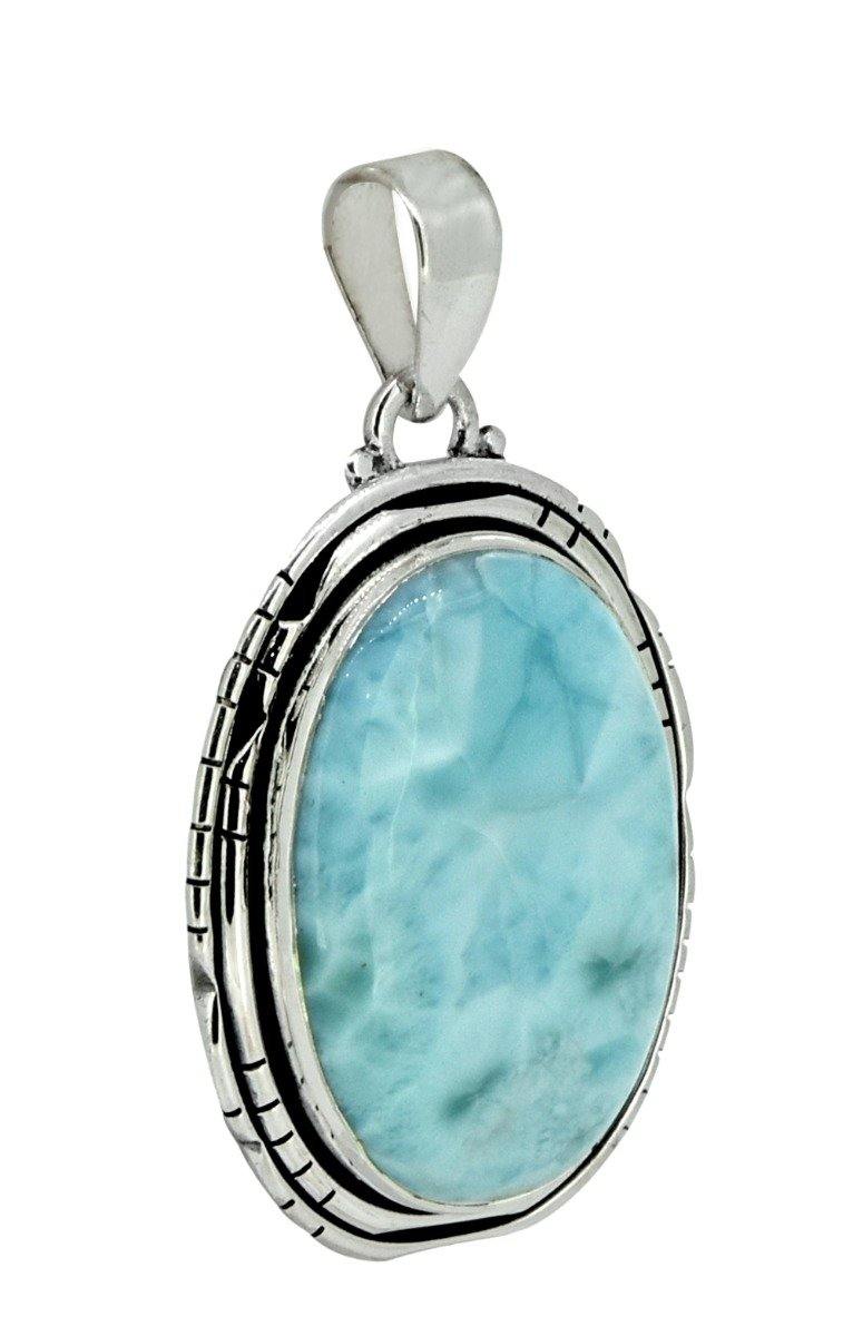 Natural Larimar Solid 925 Sterling Silver Pendant Silver 1 3/4" - YoTreasure