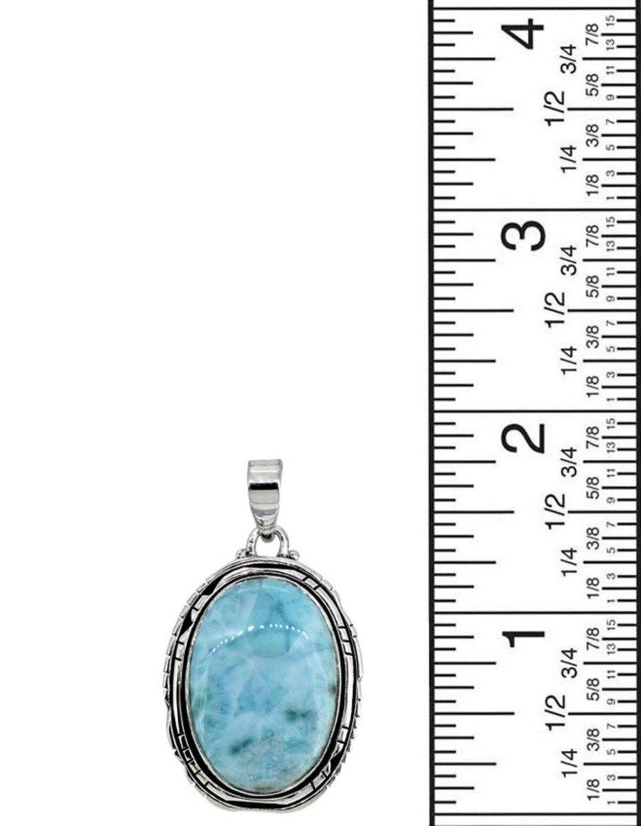 Natural Larimar Solid 925 Sterling Silver Pendant Silver 1 3/4" - YoTreasure