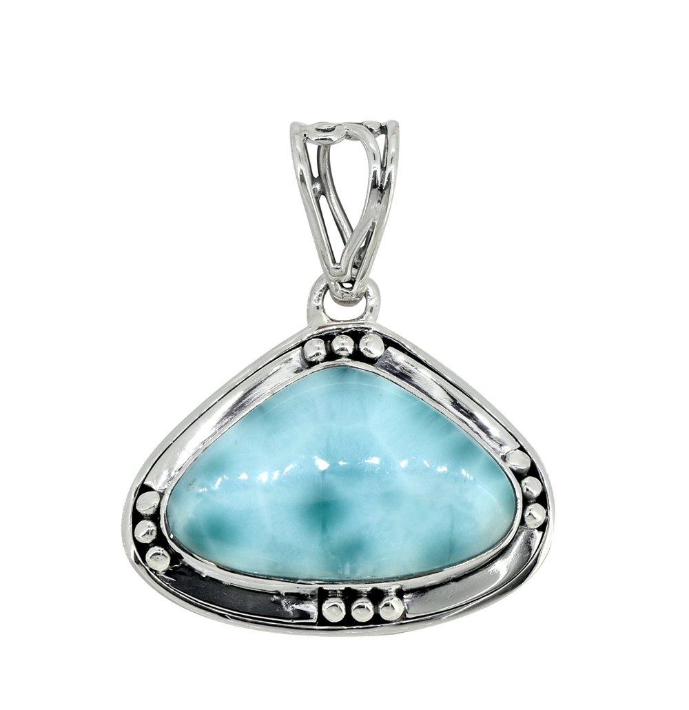 Natural Larimar Solid 925 Sterling Silver Pendant 1 1/2" - YoTreasure