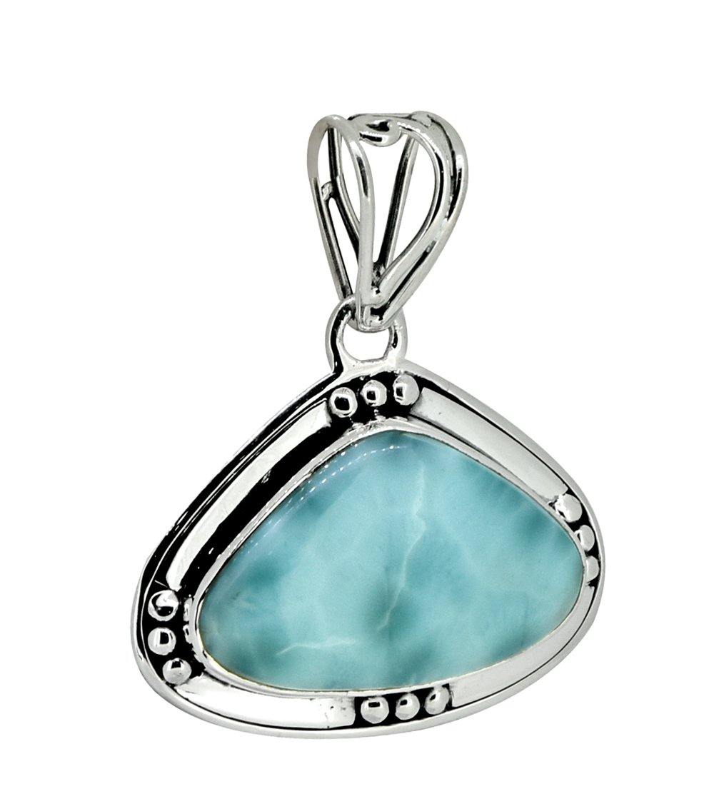 Natural Larimar Solid 925 Sterling Silver Pendant 1 1/2" - YoTreasure