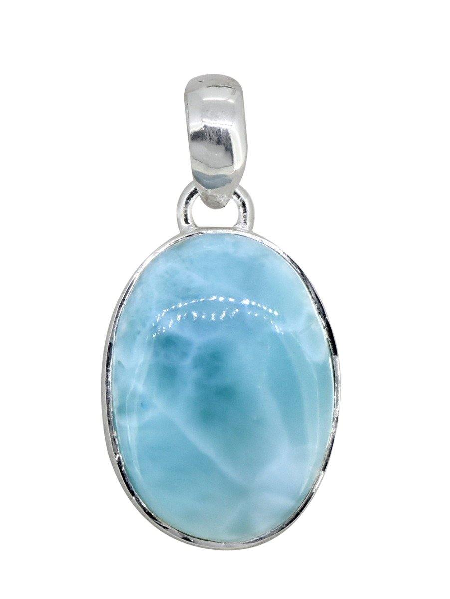 Natural Larimar Solid 925 Sterling Silver Pendant Silver Jewelry 1 1/2" - YoTreasure