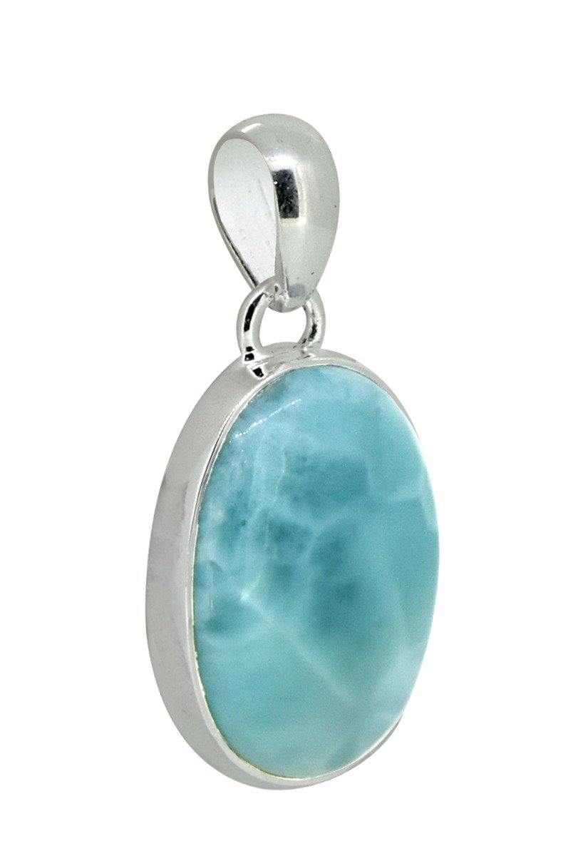 Natural Larimar Solid 925 Sterling Silver Pendant Silver Jewelry 1 1/2" - YoTreasure