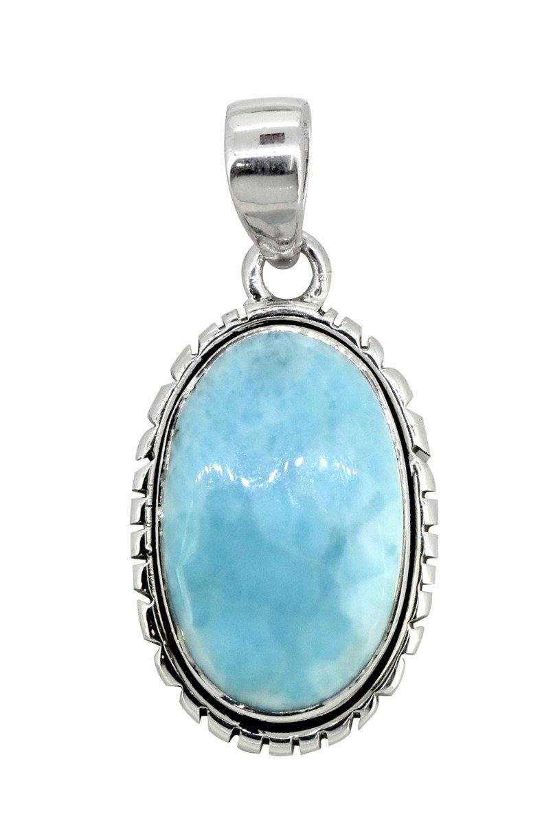 Natural Larimar Solid 925 Sterling Silver Pendant Silver Jewelry 1 3/4" - YoTreasure