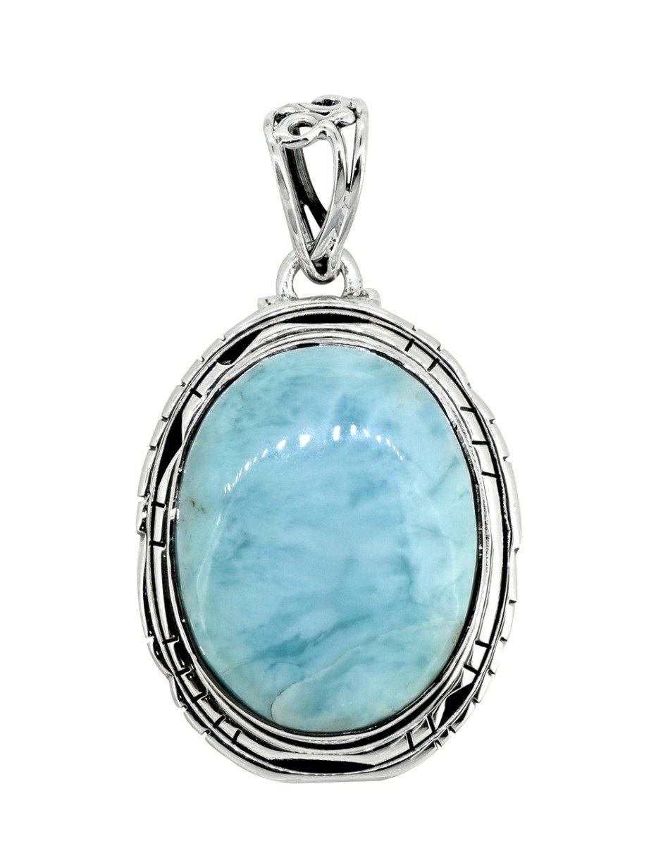 Natural Larimar Solid 925 Sterling Silver Pendant 1 3/4" - YoTreasure