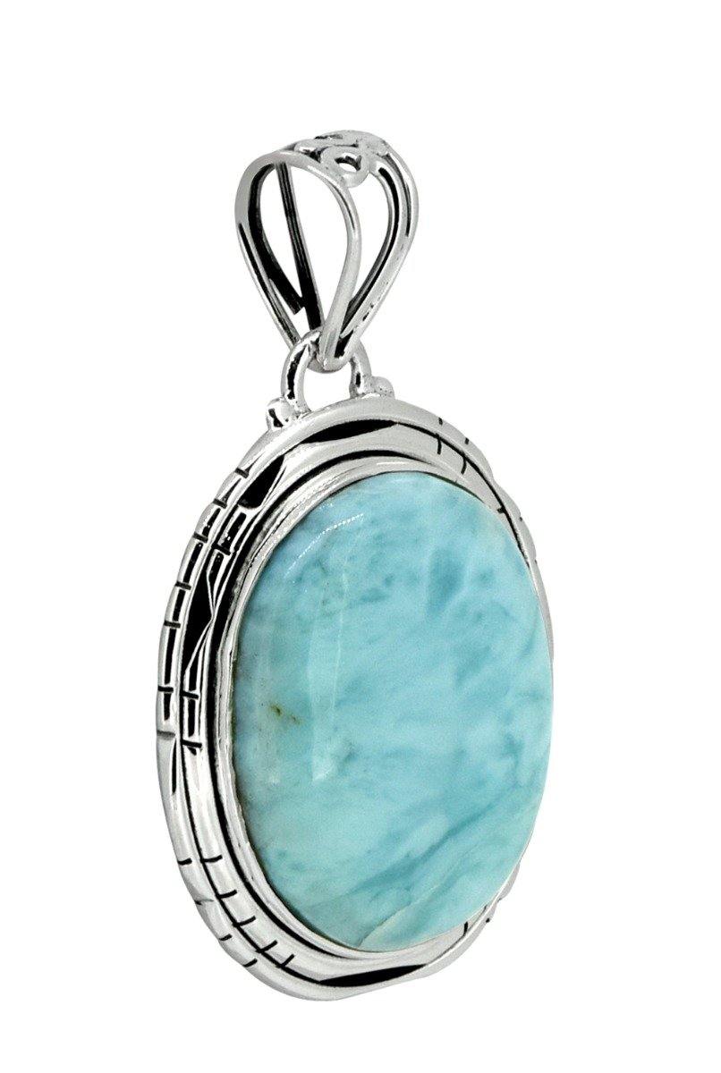 Natural Larimar Solid 925 Sterling Silver Pendant 1 3/4" - YoTreasure