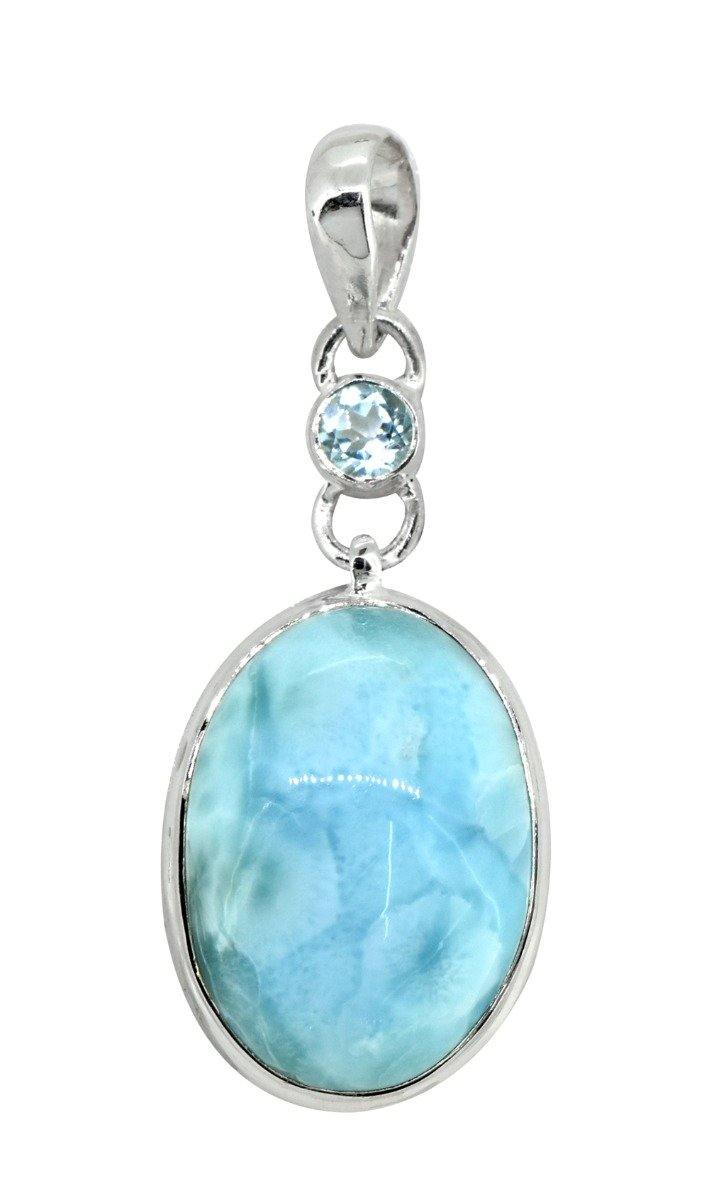 Natural Larimar Solid 925 Sterling Silver Pendant 2" - YoTreasure