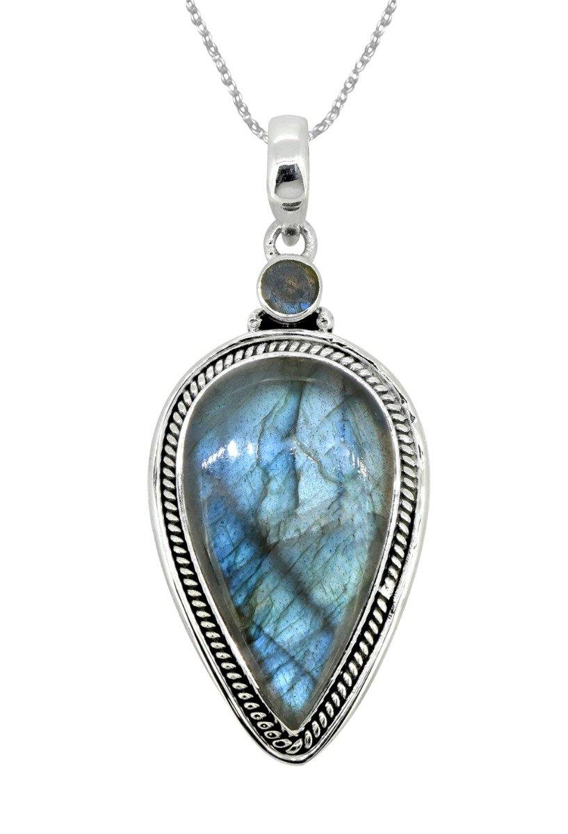 Labradorite Solid 925 Sterling Silver Pendant 2 1/2" - YoTreasure