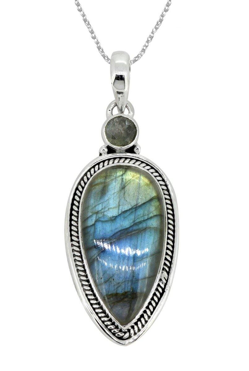 Labradorite Solid 925 Sterling Silver Pendant 2 1/2" - YoTreasure