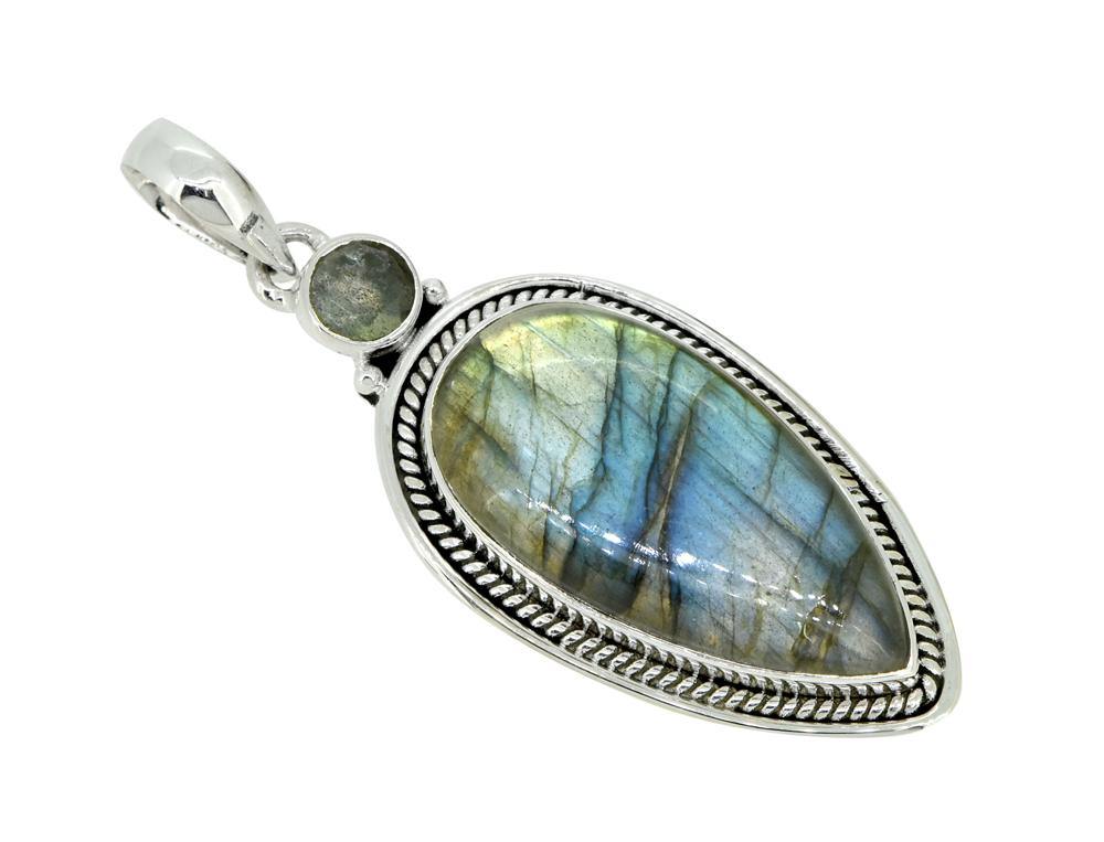 Labradorite Solid 925 Sterling Silver Pendant 2 1/2" - YoTreasure