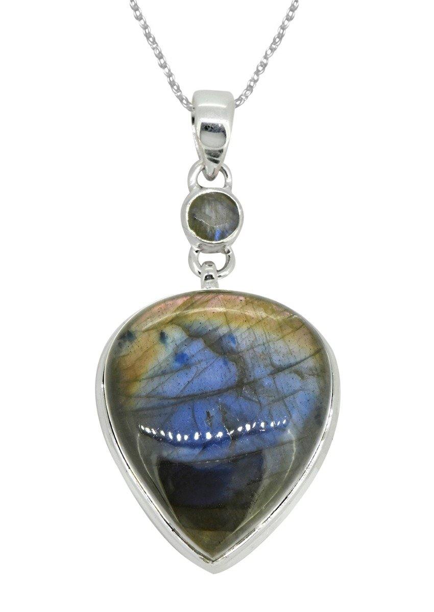 Labradorite Solid 925 Sterling Silver Pendant 2 1/2" - YoTreasure