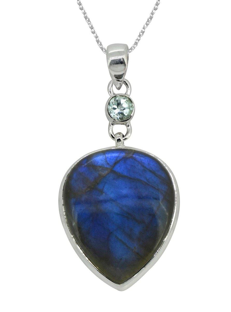 Labradorite Solid 925 Sterling Silver Pendant 2 1/2" - YoTreasure