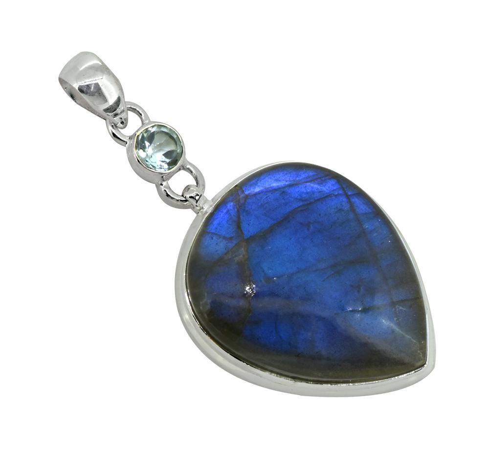 Labradorite Solid 925 Sterling Silver Pendant 2 1/2" - YoTreasure