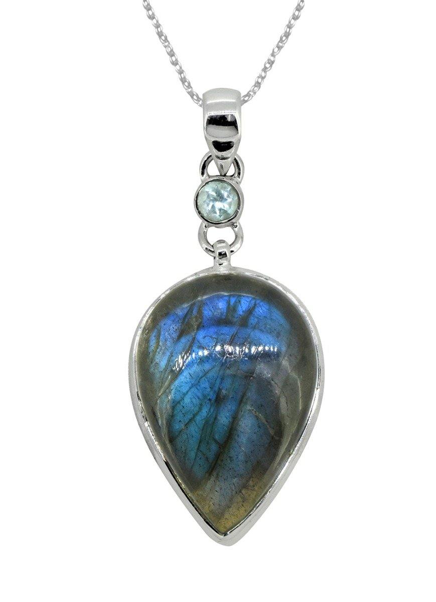Labradorite Solid 925 Sterling Silver Pendant 2 1/2" - YoTreasure
