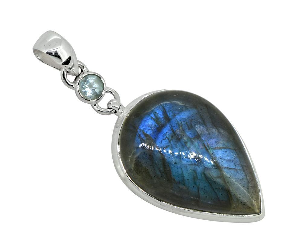 Labradorite Solid 925 Sterling Silver Pendant 2 1/2" - YoTreasure