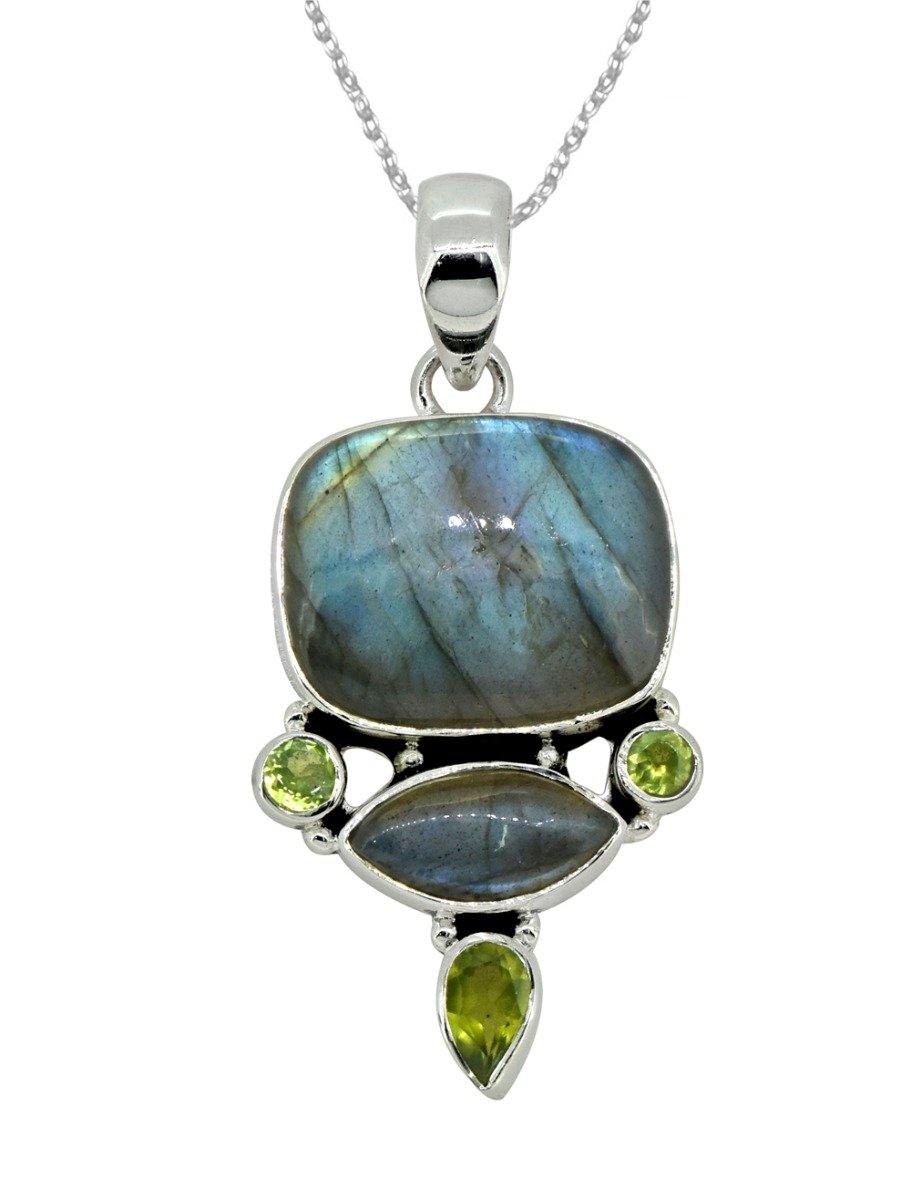 Labradorite Solid 925 Sterling Silver Pendant 2" - YoTreasure