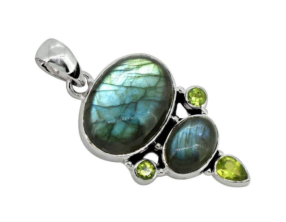 Labradorite Gemstone Solid 925 Sterling Silver Pendant 2" - YoTreasure