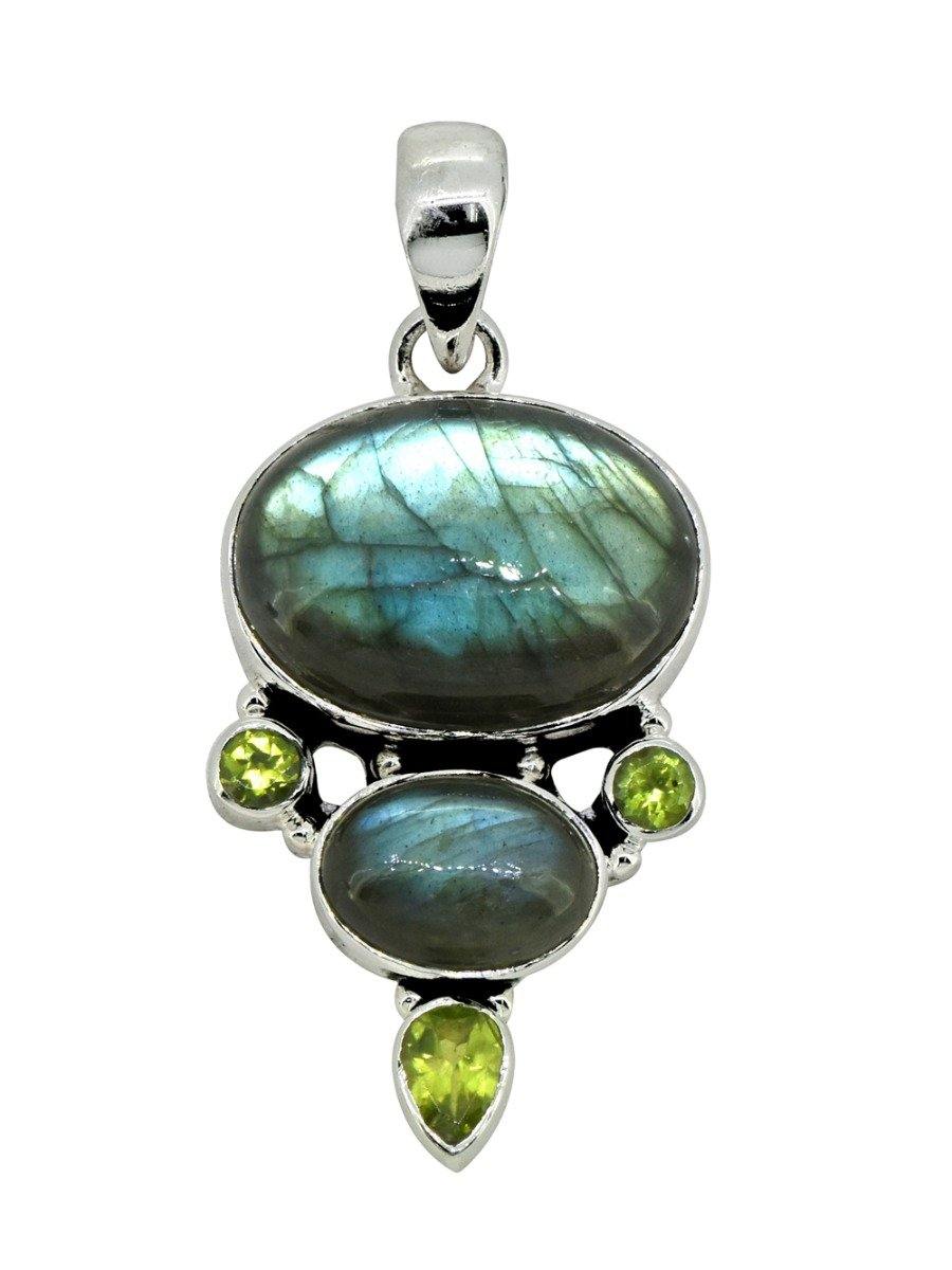 Labradorite Gemstone Solid 925 Sterling Silver Pendant 2" - YoTreasure