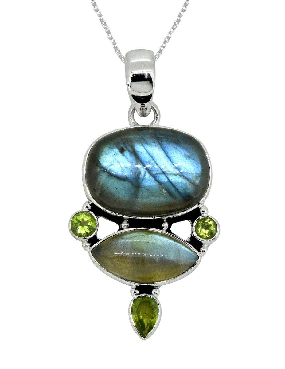 Labradorite Solid 925 Sterling Silver Pendant 2" - YoTreasure