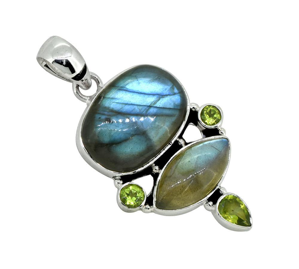 Labradorite Solid 925 Sterling Silver Pendant 2" - YoTreasure