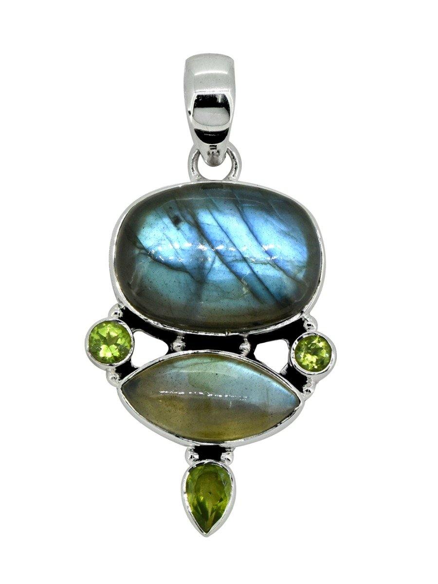 Labradorite Solid 925 Sterling Silver Pendant 2" - YoTreasure