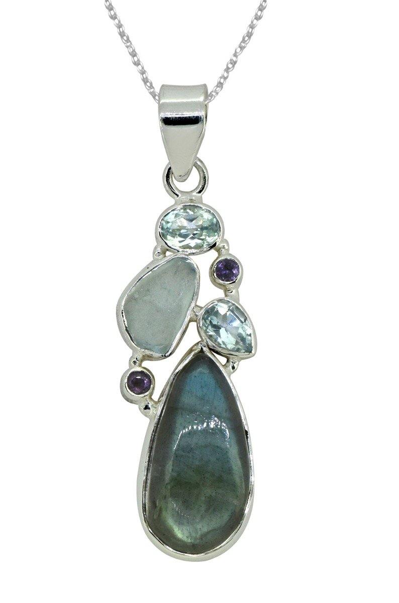 Labradorite Solid 925 Sterling Silver Pendant 2 1/2" - YoTreasure