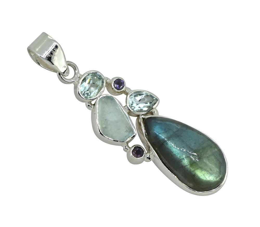 Labradorite Solid 925 Sterling Silver Pendant 2 1/2" - YoTreasure