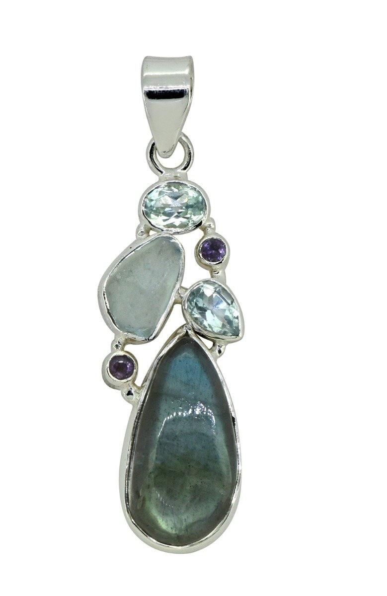 Labradorite Solid 925 Sterling Silver Pendant 2 1/2" - YoTreasure
