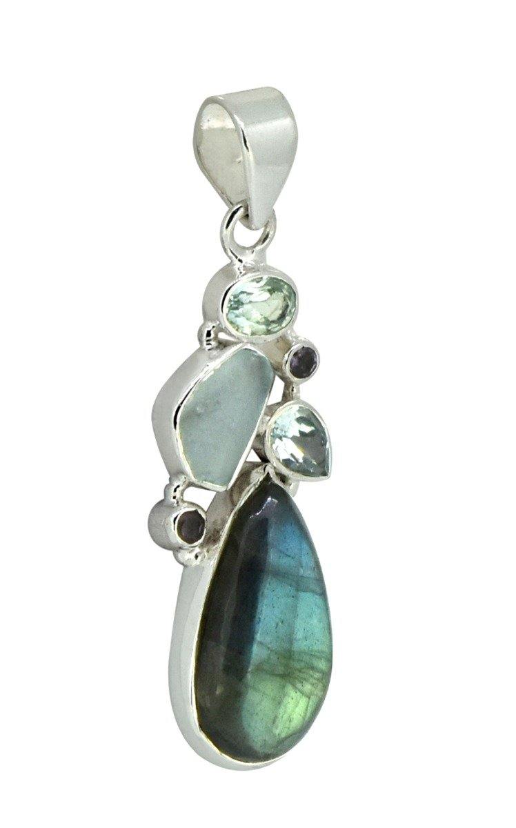 Labradorite Solid 925 Sterling Silver Pendant 2 1/2" - YoTreasure