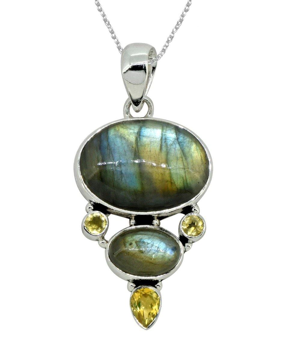Labradorite Gemstone Solid 925 Sterling Silver Pendant 2" - YoTreasure