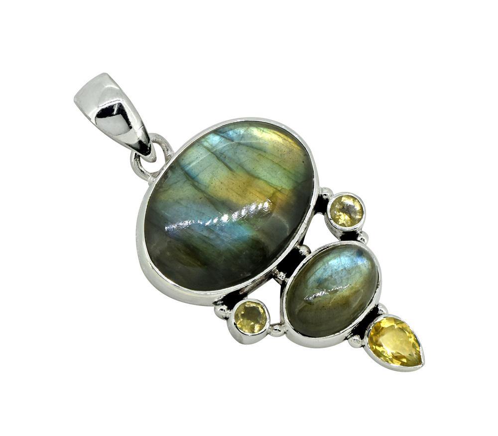 Labradorite Gemstone Solid 925 Sterling Silver Pendant 2" - YoTreasure